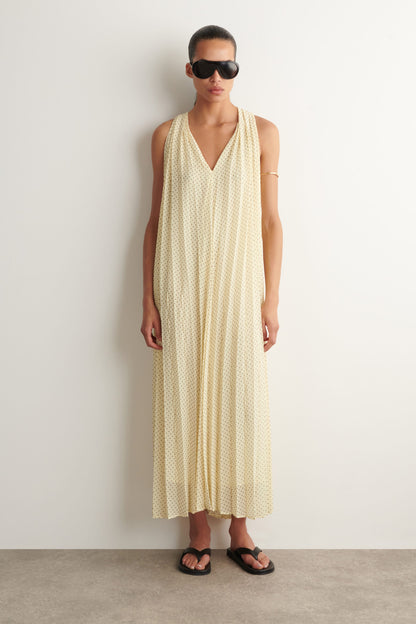 Tie-detail pleated georgette maxi dress