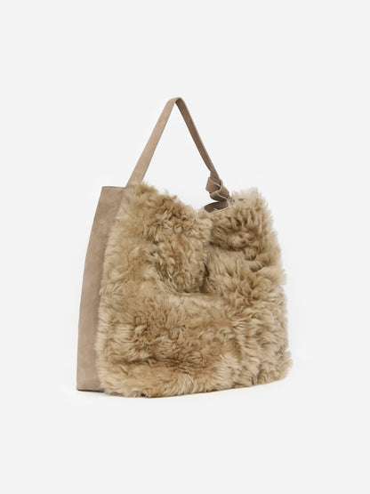 Shearling-Suede Tote Bag