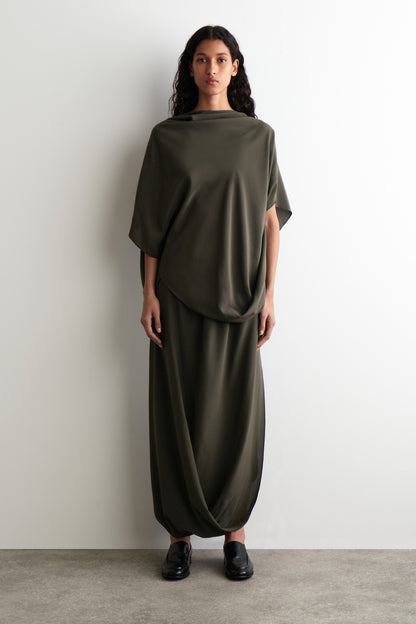 Draped Silk Midi Skirt