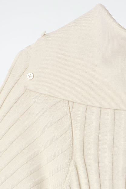 Rib-knit silk polo top