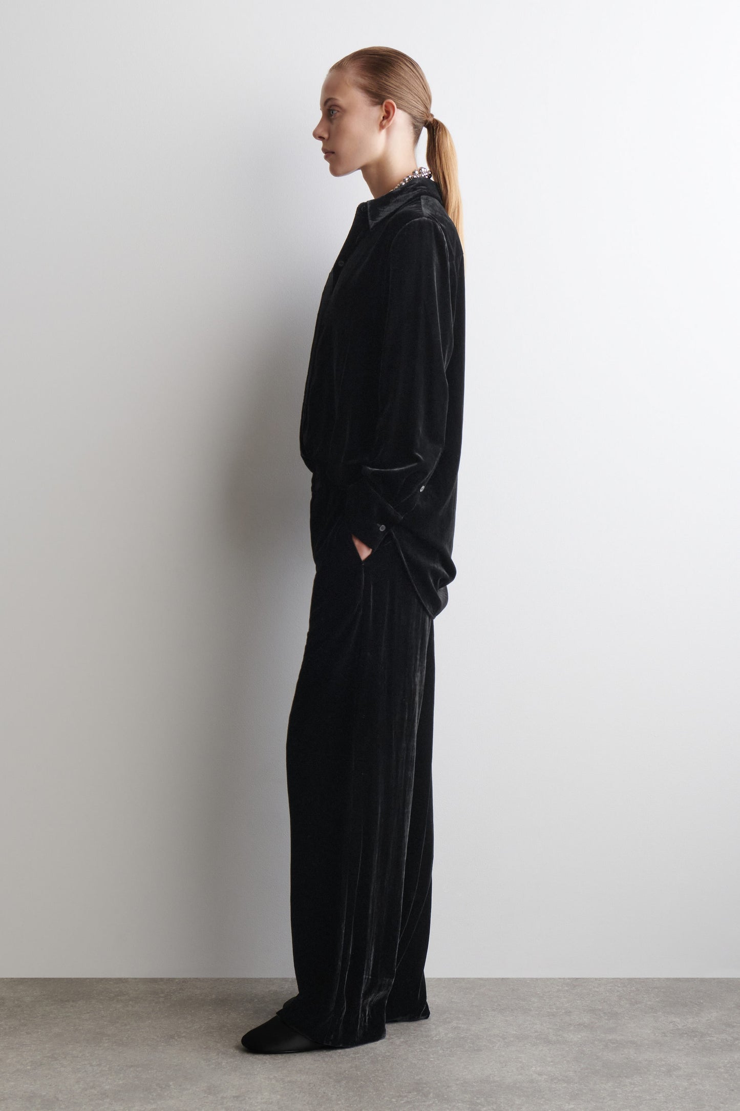 Velvet Elasticated Straight-Leg Trousers
