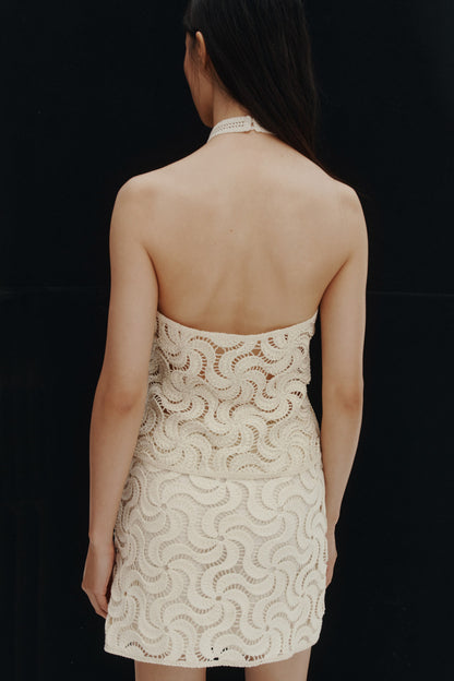 Beaded crochet-look halterneck top