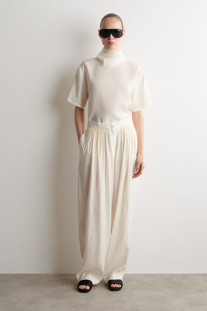 Draped Pleated Straight-Leg Trousers