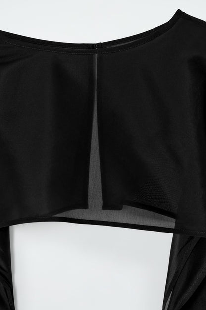 Balloon-sleeve sheer silk hybrid
