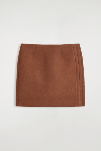 Topstitched wool mini skirt