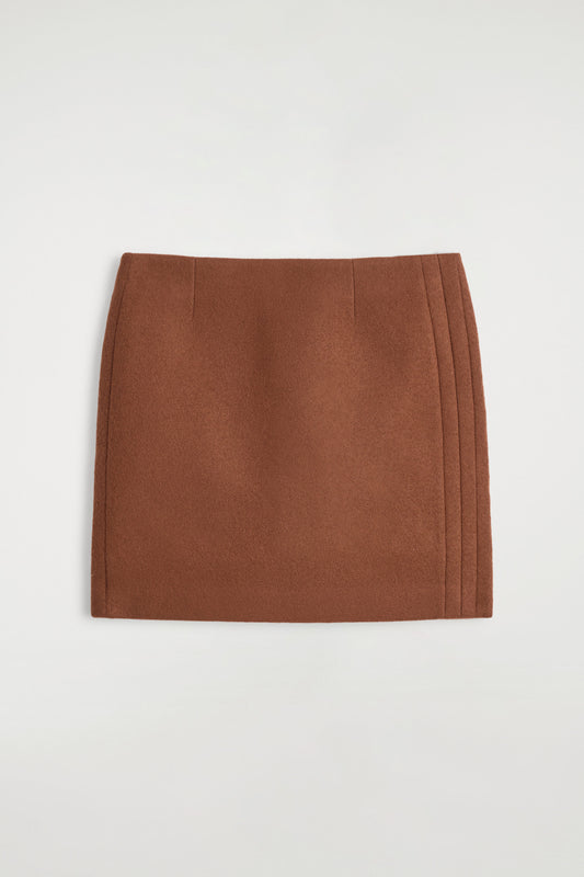 Topstitched wool mini skirt