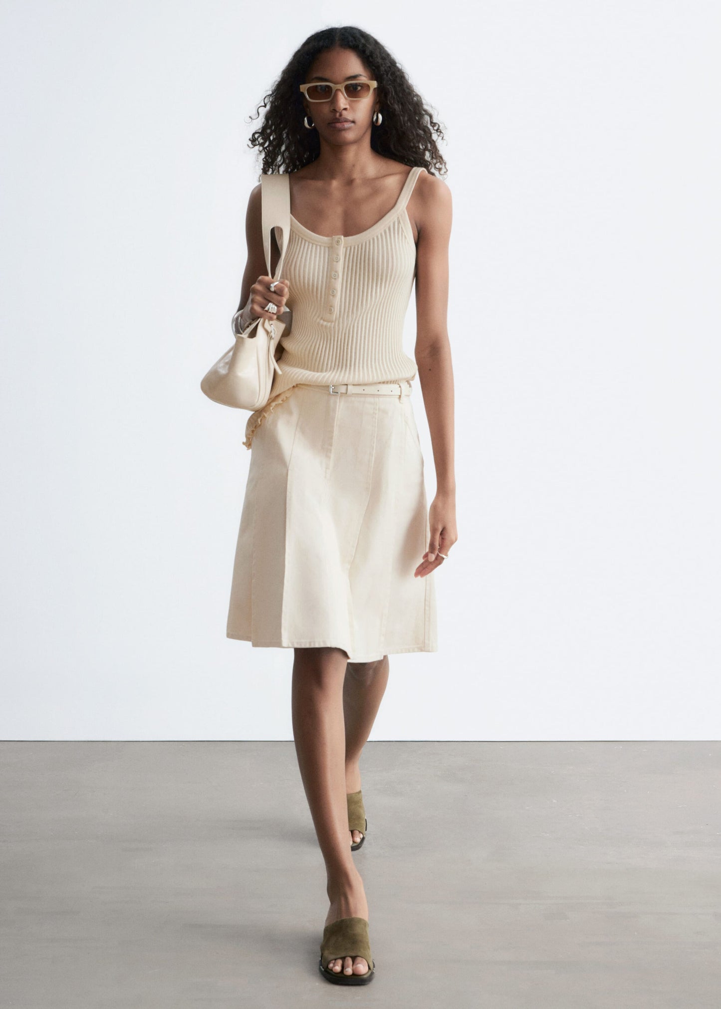 Pleated Cotton Midi Skirt