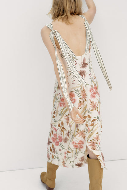 Linen-blend tie-strap dress