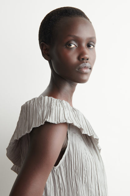 Asymmetric Pleated Silk Gown