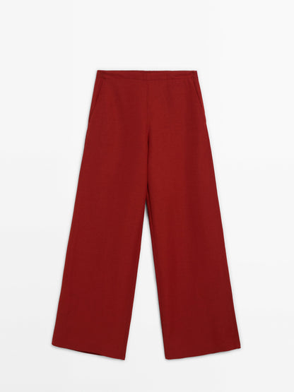 Linen blend wide-leg co-ord trousers