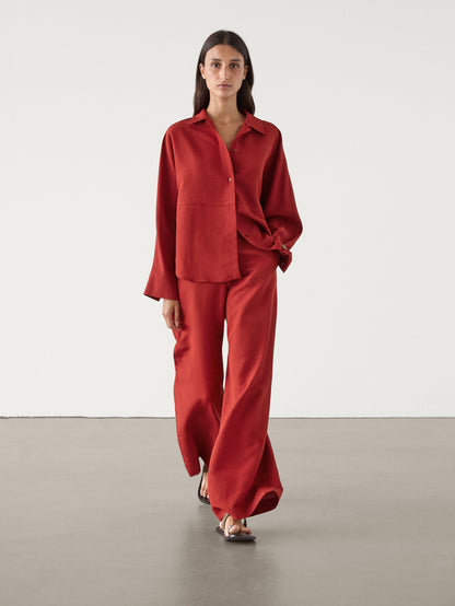 Linen blend wide-leg co-ord trousers