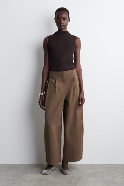 Cotton Barrel-Leg Trousers