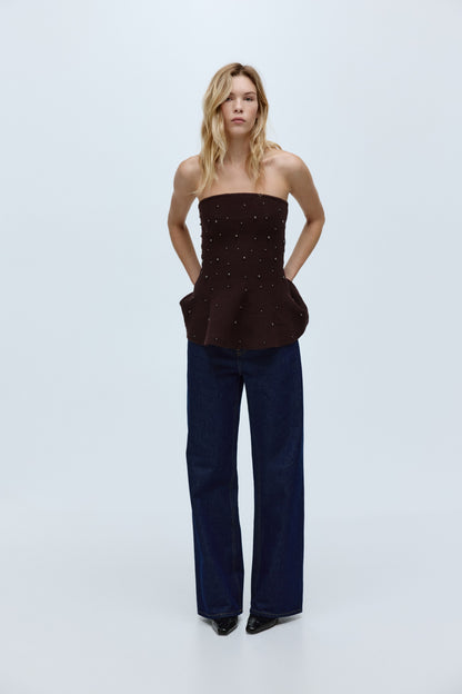 Bead-embellished bandeau top