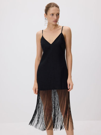 Linen dress with fringes