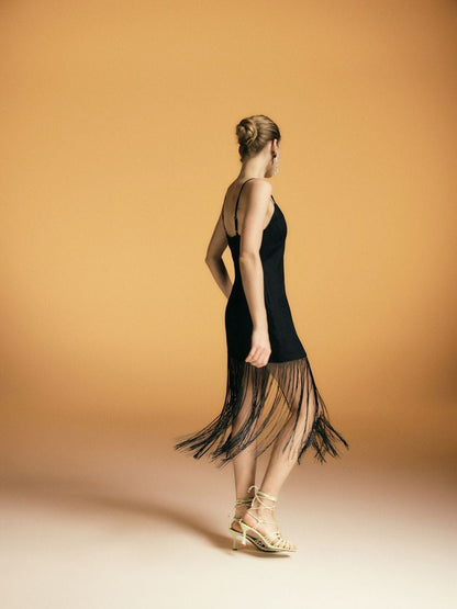 Linen dress with fringes