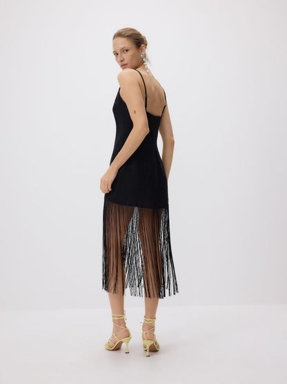 Linen dress with fringes