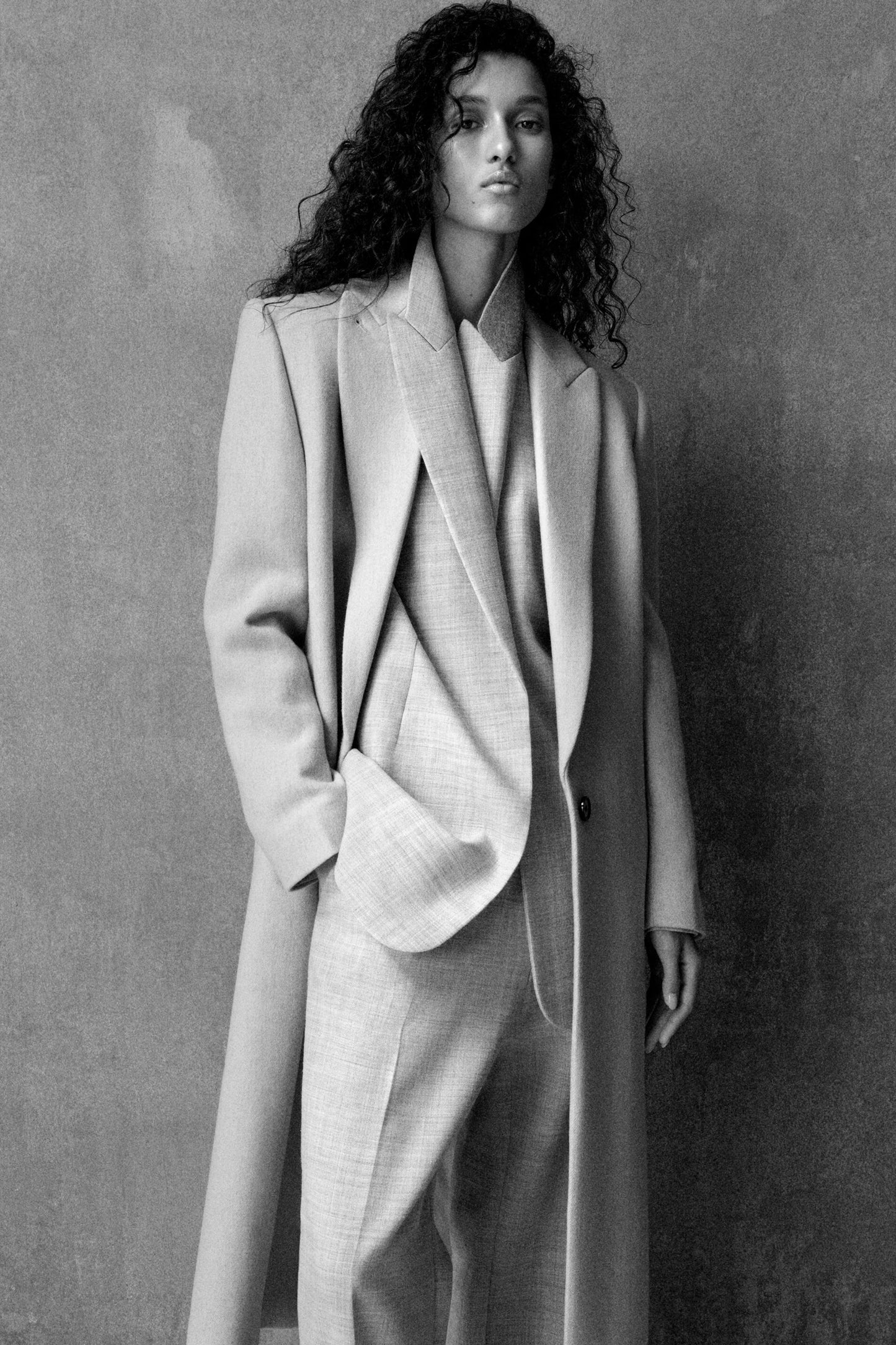 Tailored wool-twill long coat