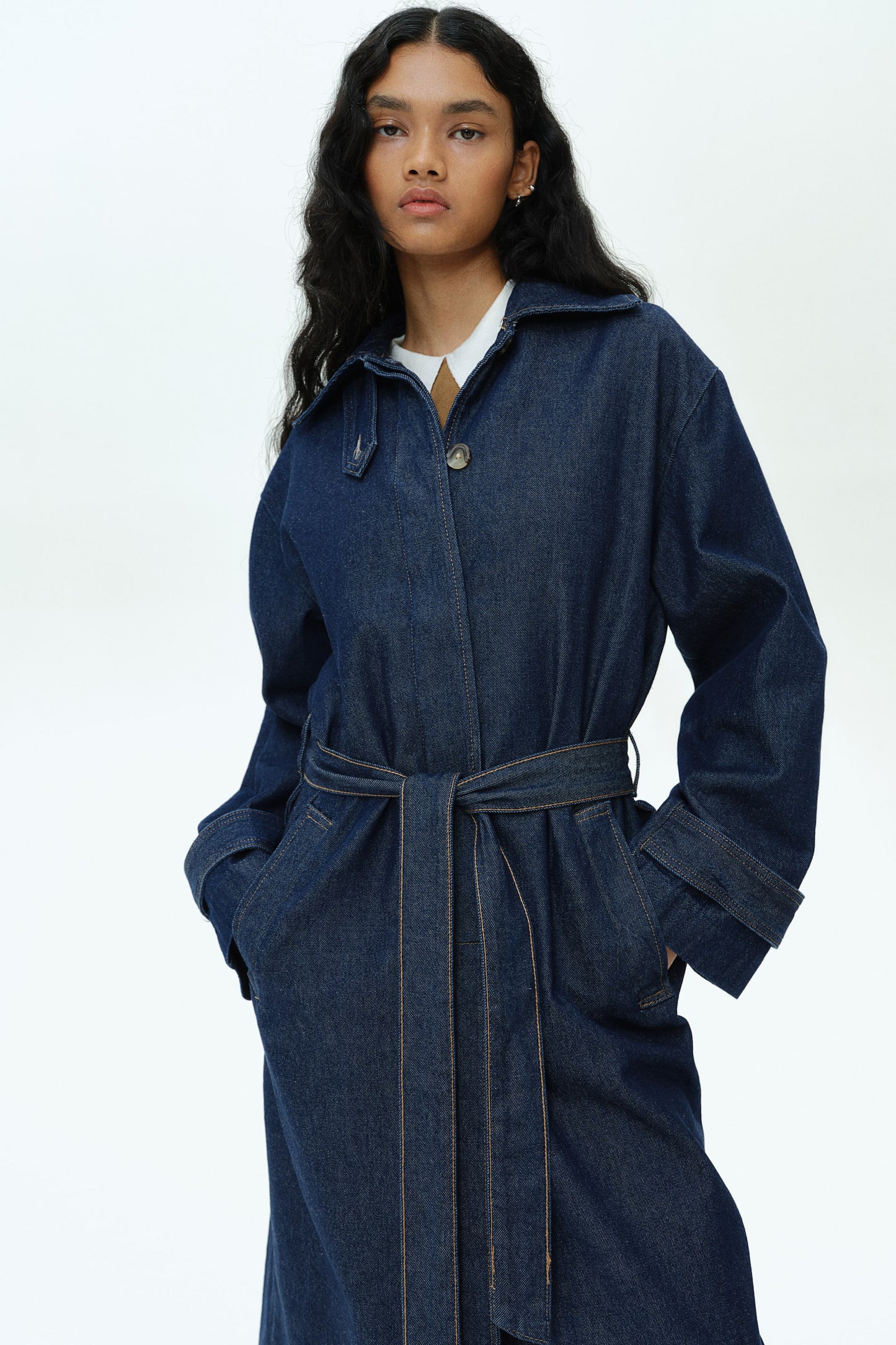 Single-breasted twill trench coat