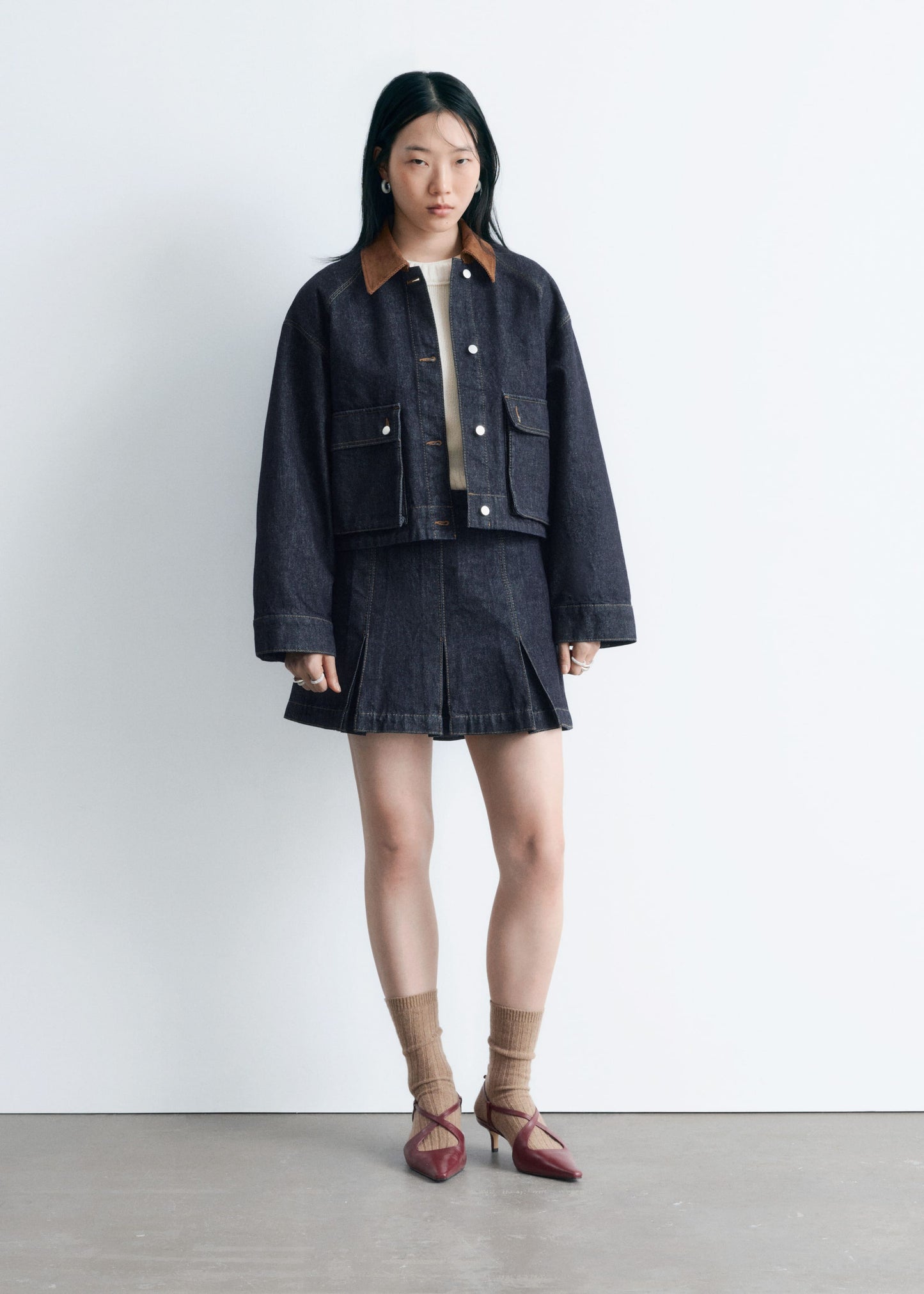 Pleated Denim Mini Skirt