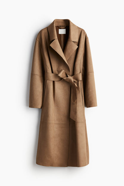 Napped tie-belt coat