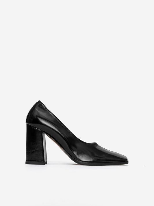 Block Heel Leather Pumps