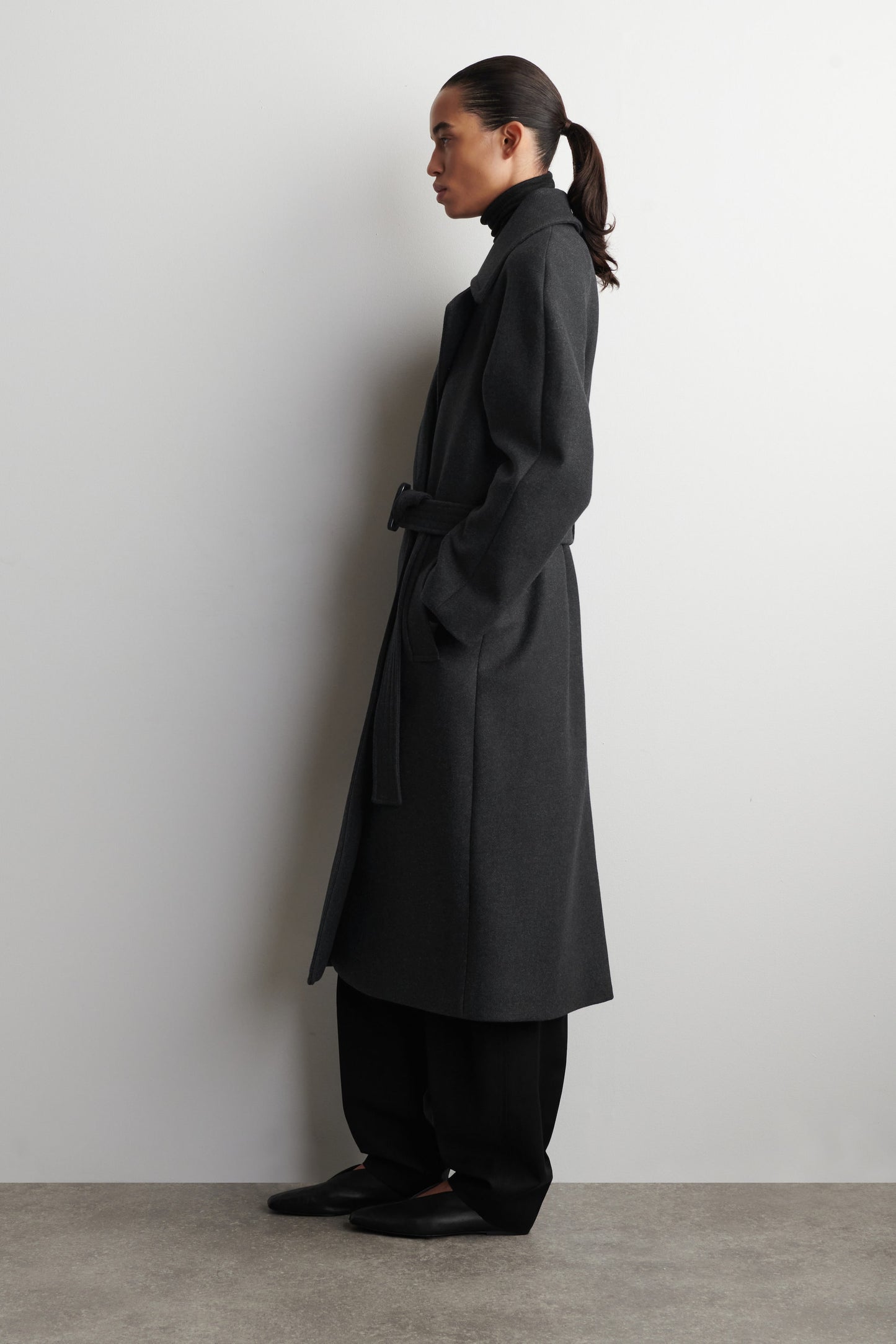 Tailored belted wool-twill coat