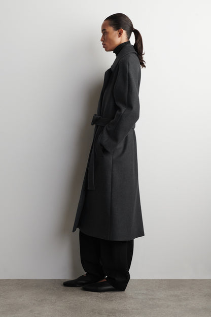 Tailored belted wool-twill coat