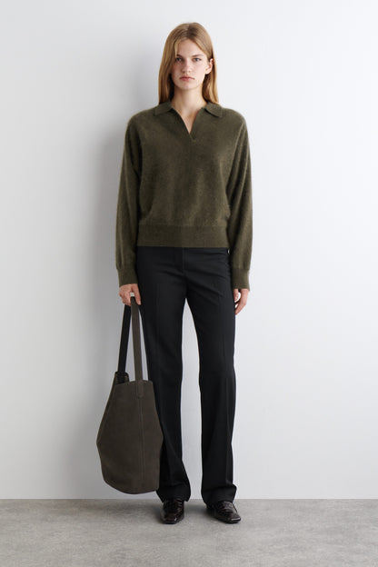 Brushed-Cashmere Polo Jumper