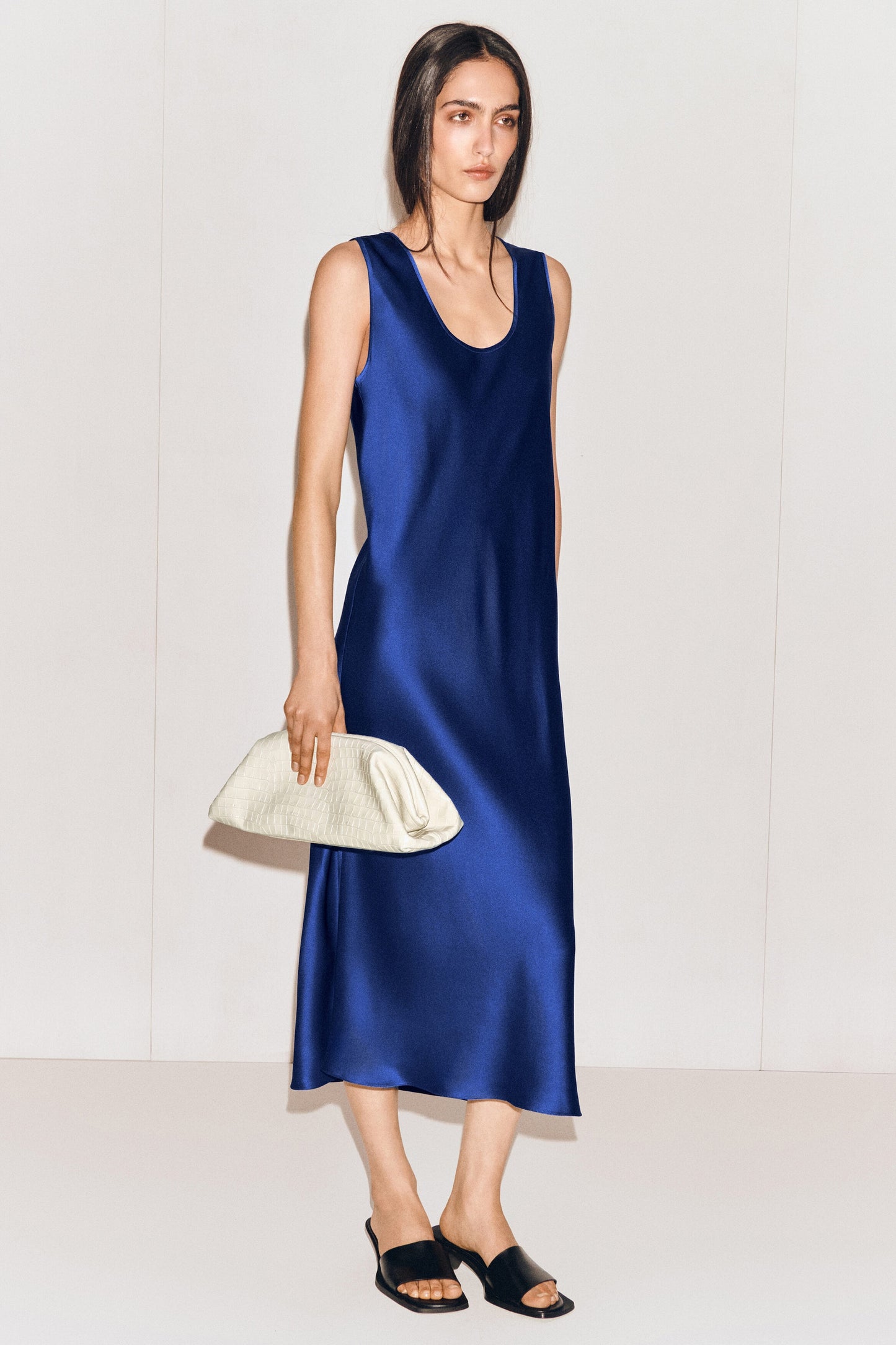 Scoop-Neck Satin Midi Dress