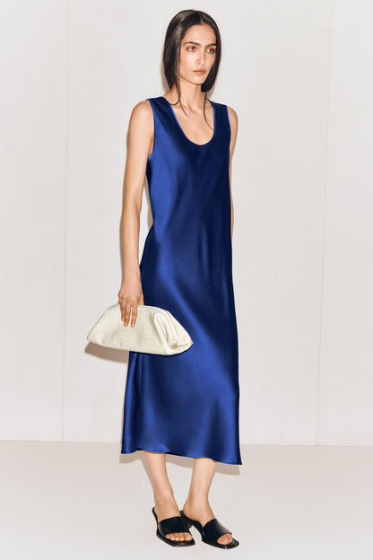 Scoop-Neck Satin Midi Dress