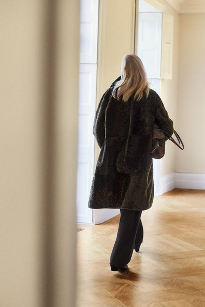 Leather-Bonded Shearling Coat