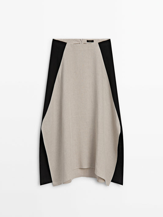 Contrast linen flared midi skirt