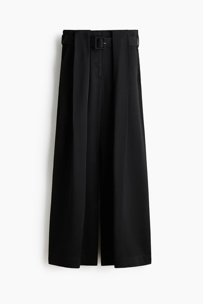 Belted pleat-detail trousers