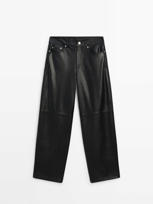 Straight fit nappa leather trousers