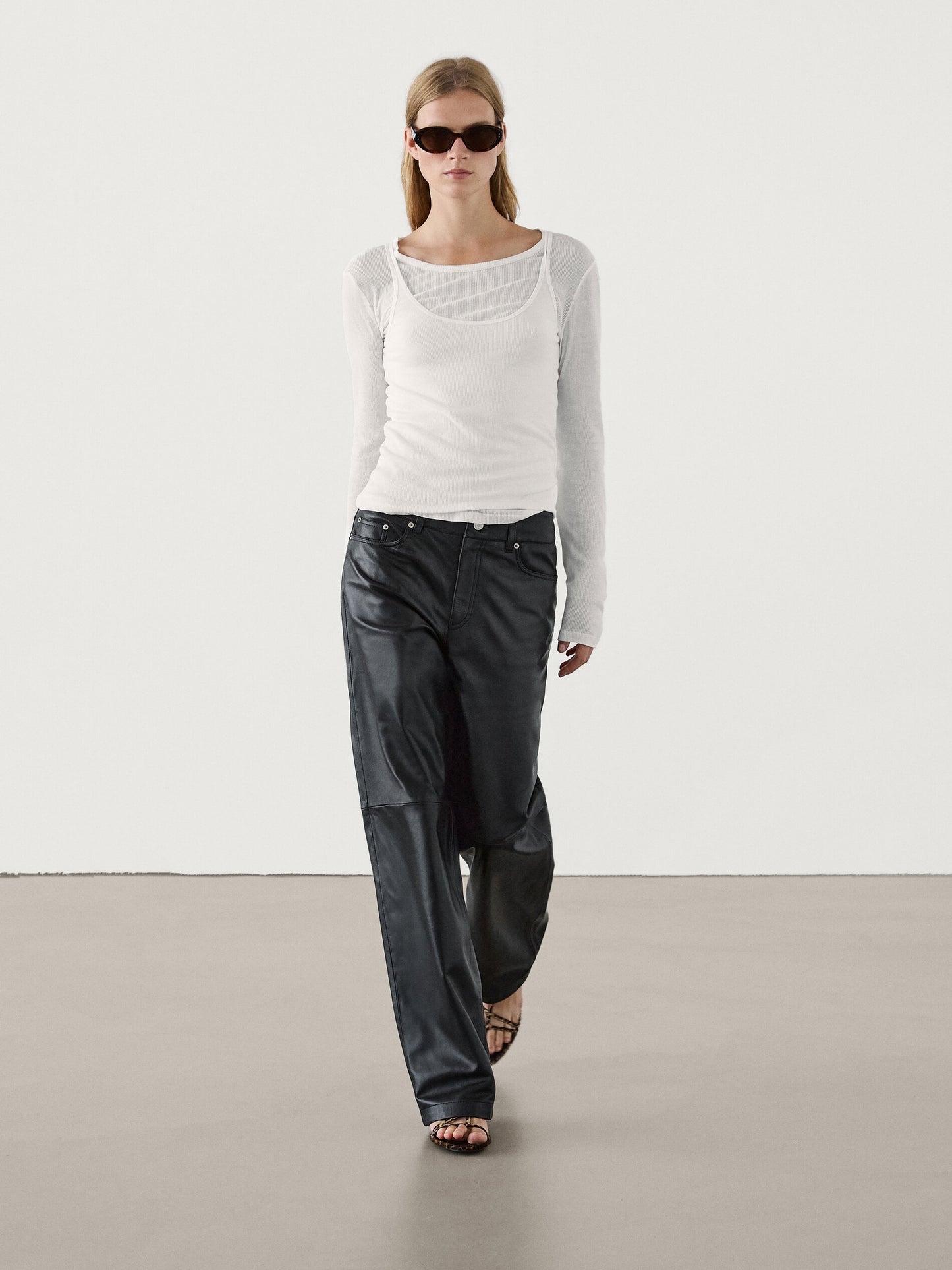 Straight fit nappa leather trousers