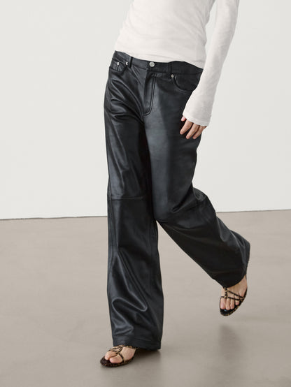 Straight fit nappa leather trousers