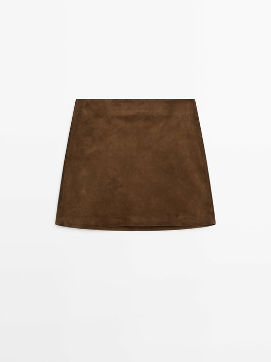 Suede leather mini skirt