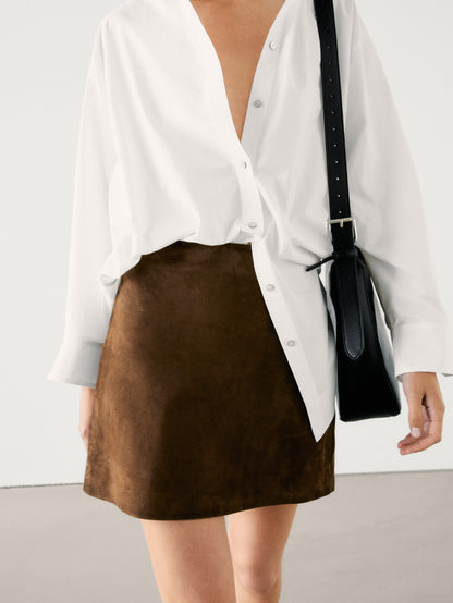 Suede leather mini skirt