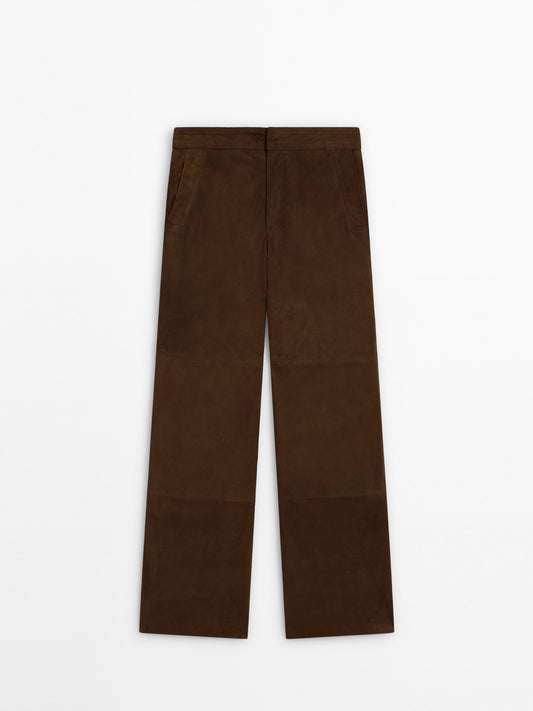 Straight-leg suede leather trousers