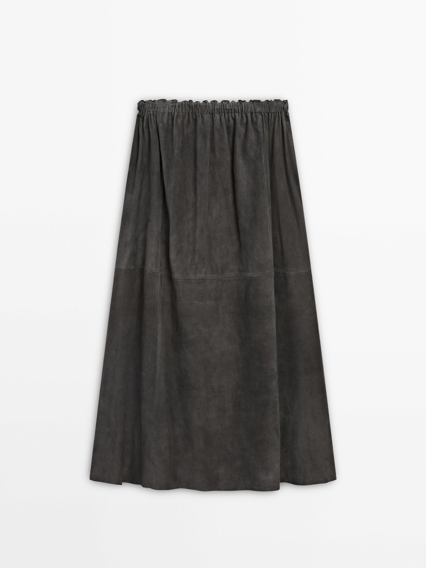 Suede leather midi skirt with elasticated waistband