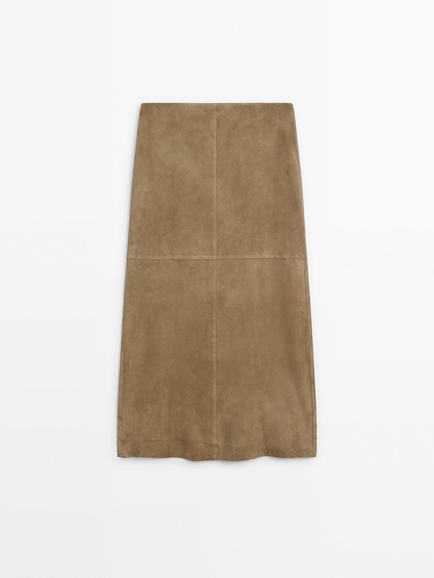 Straight fit suede leather midi skirt