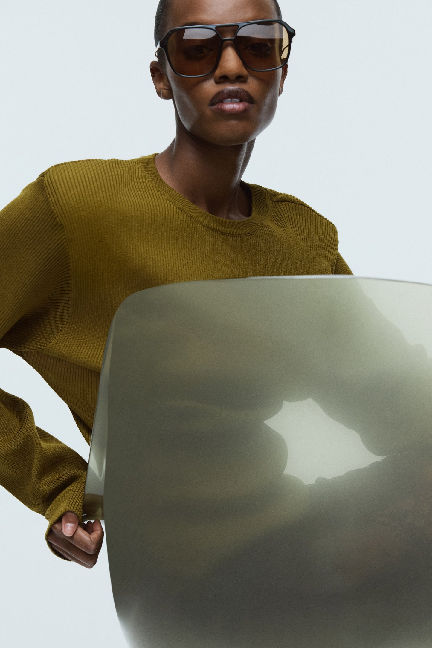 Rib-knit shoulder-pad top