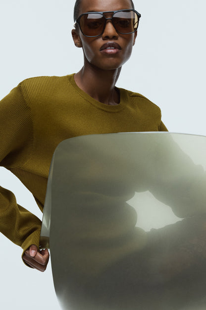 Rib-knit shoulder-pad top