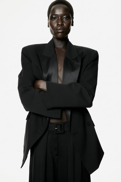 Belted pleat-detail trousers