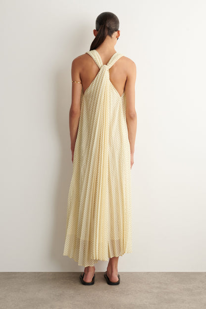 Tie-detail pleated georgette maxi dress