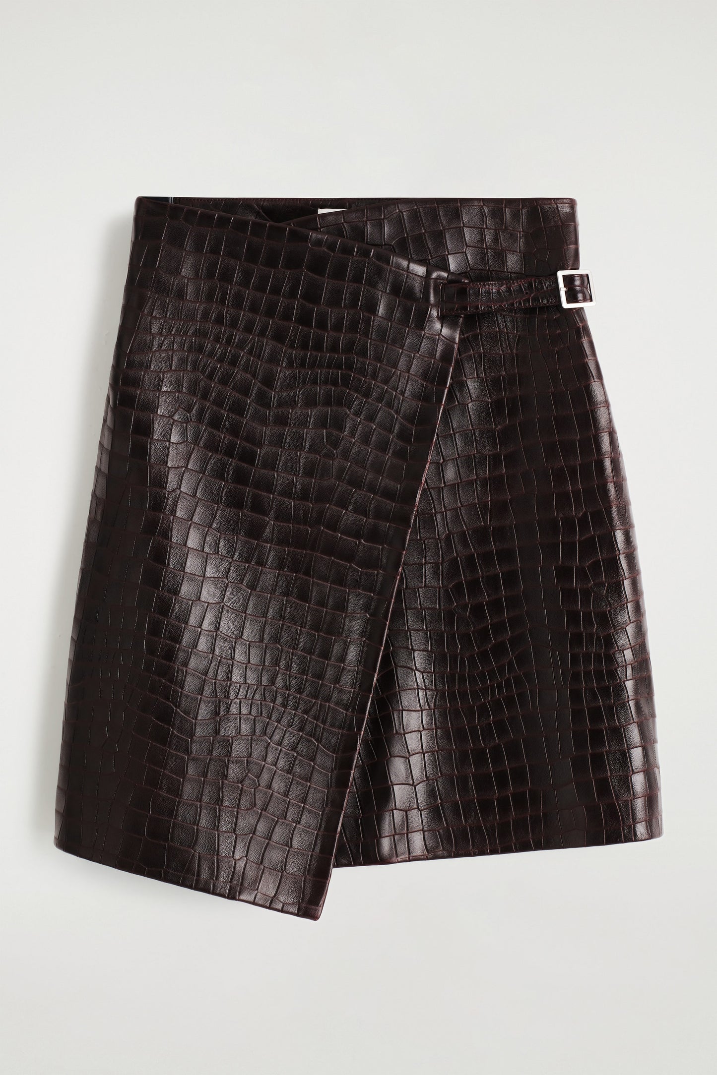 Croc-Effect Leather Wrap Skirt