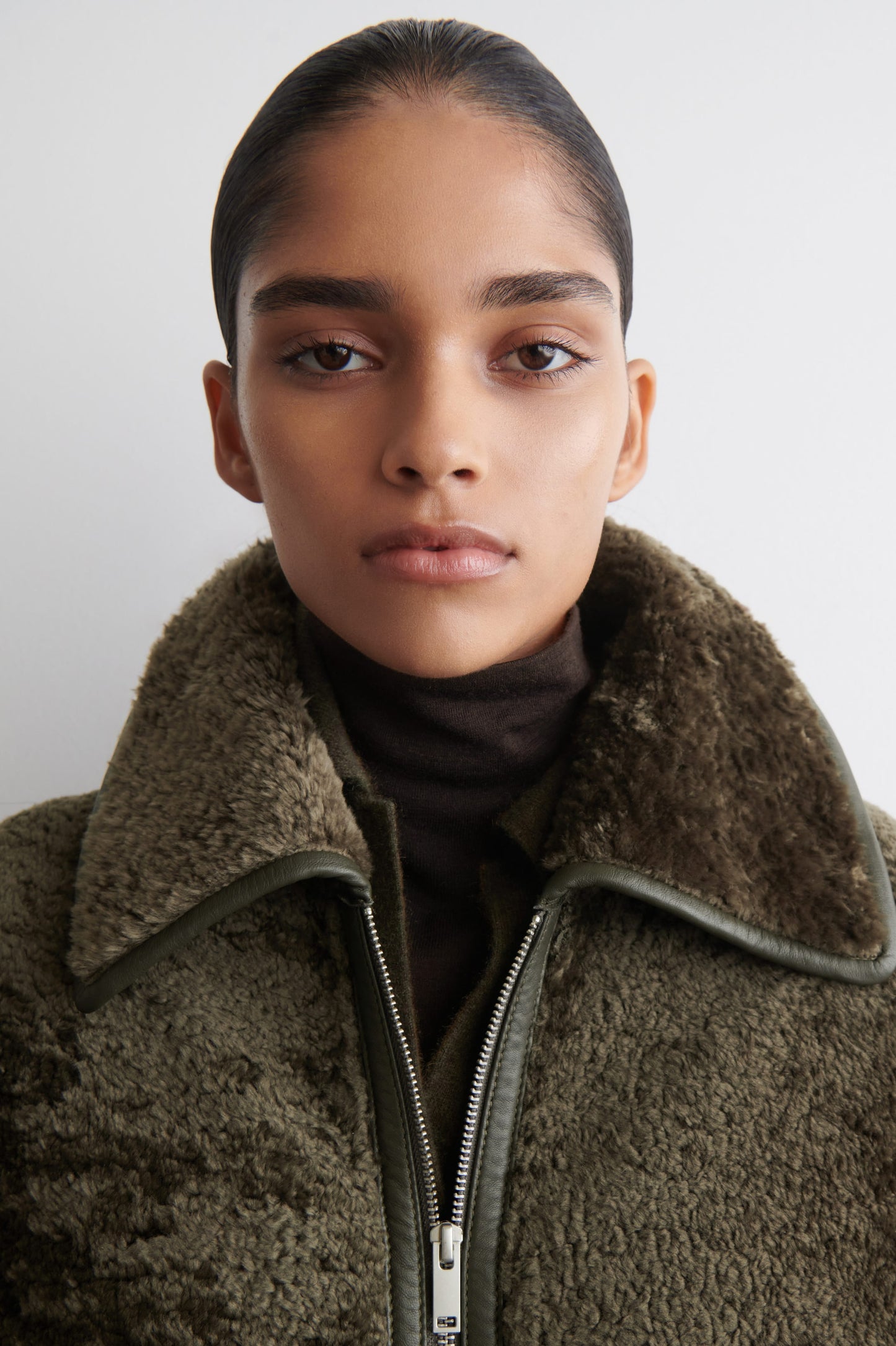 Leather-Bonded Shearling Coat