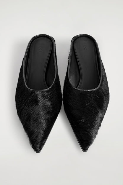 Pointed Pony Hair Mules