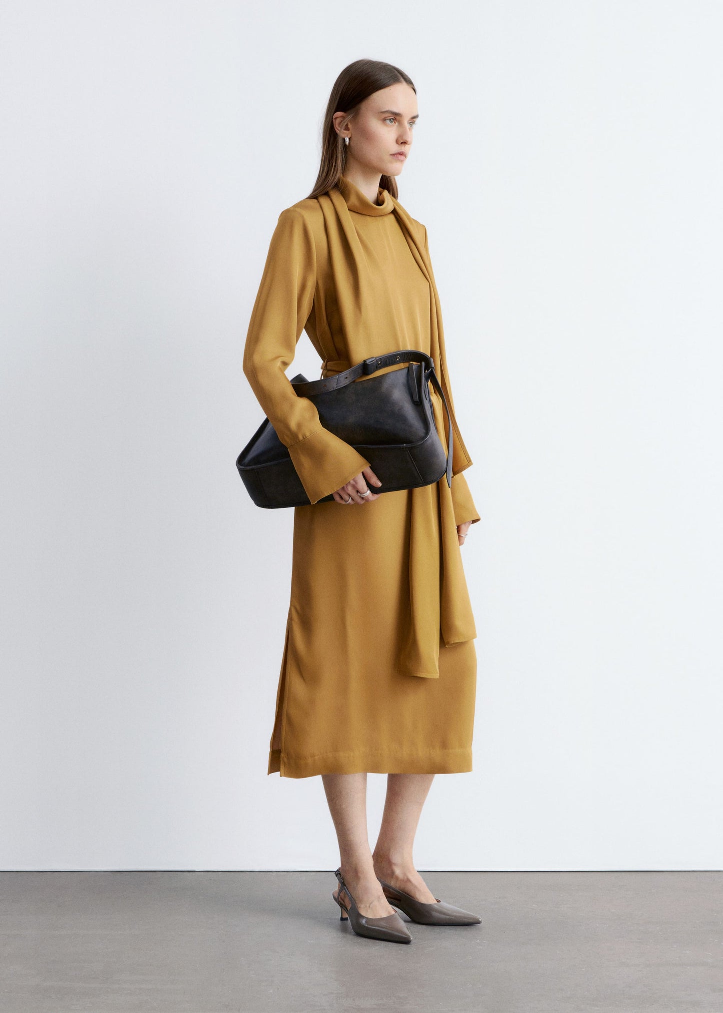 Scarf-Neck Midi Dress