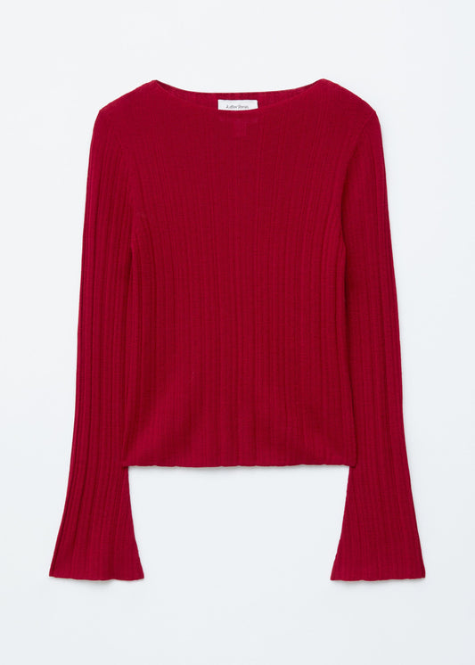 Rib-Knit Wool Boatneck Top